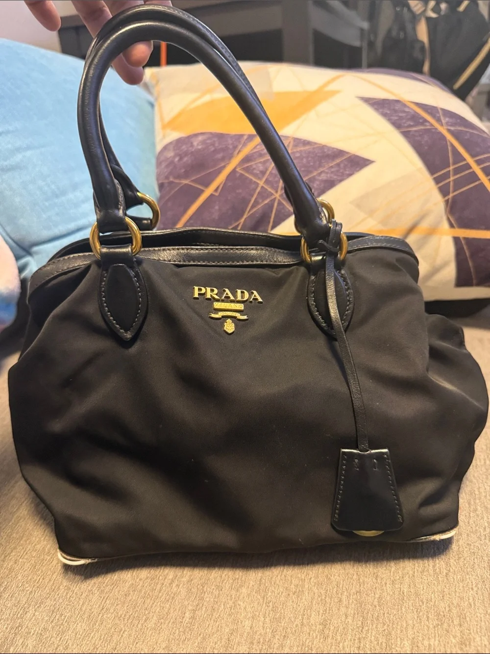 Prada Black Nylon Satchel with Gold Hardware and crossbody bag